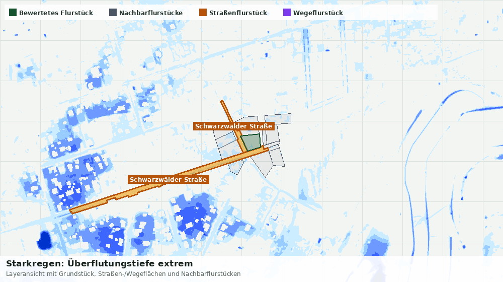 Statische Kartenansicht: Starkregen: Überflutungstiefe extrem