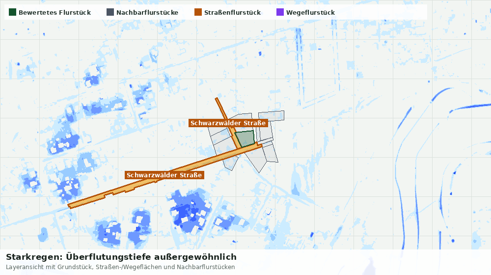 Statische Kartenansicht: Starkregen: Überflutungstiefe außergewöhnlich