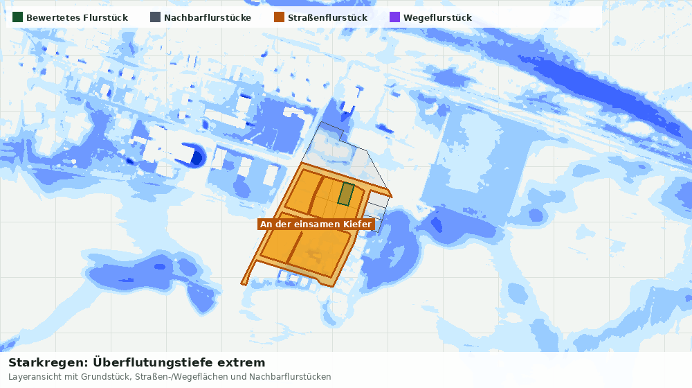 Statische Kartenansicht: Starkregen: Überflutungstiefe extrem