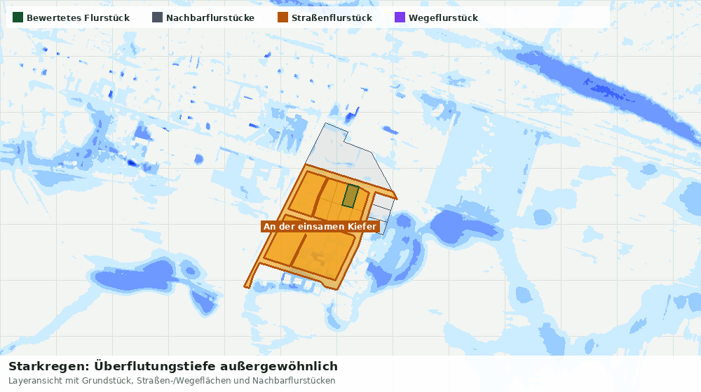 Statische Kartenansicht: Starkregen: Überflutungstiefe außergewöhnlich