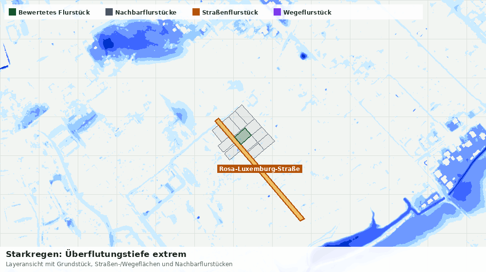 Statische Kartenansicht: Starkregen: Überflutungstiefe extrem