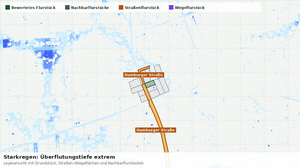 Statische Kartenansicht: Starkregen: Überflutungstiefe extrem