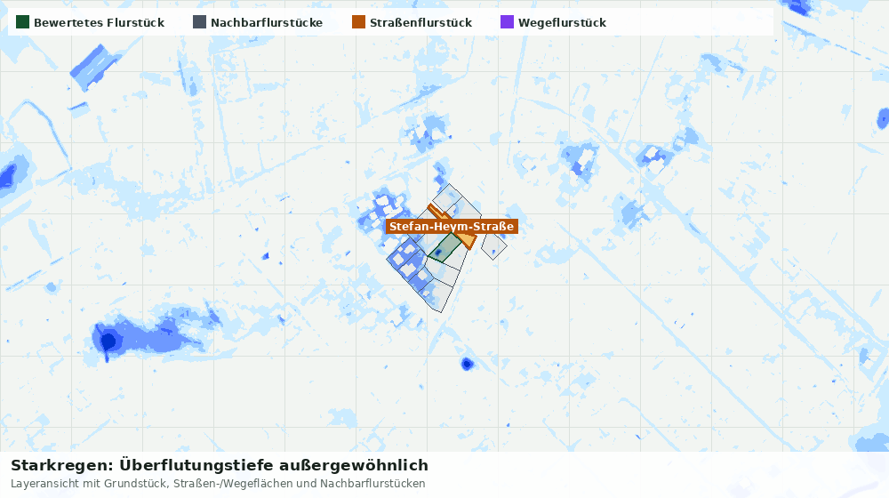 Statische Kartenansicht: Starkregen: Überflutungstiefe außergewöhnlich